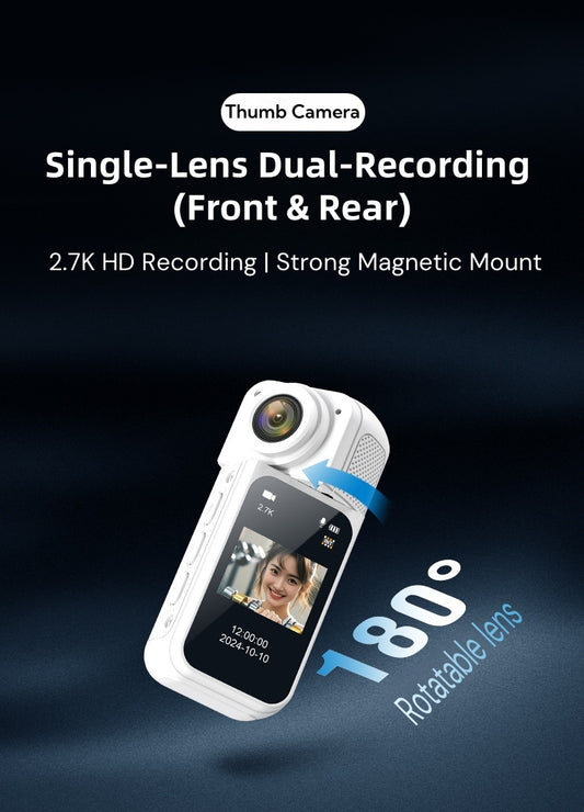 2.7K Thumb Action Camera,Body Camera with Audio and Video Recording,HD 1080P Body Cam with 180° Rotating Lens,IR Cut Auto Night Vision,Hands-Free POV Recording,for Personal Civilians,Police Law Enforcement